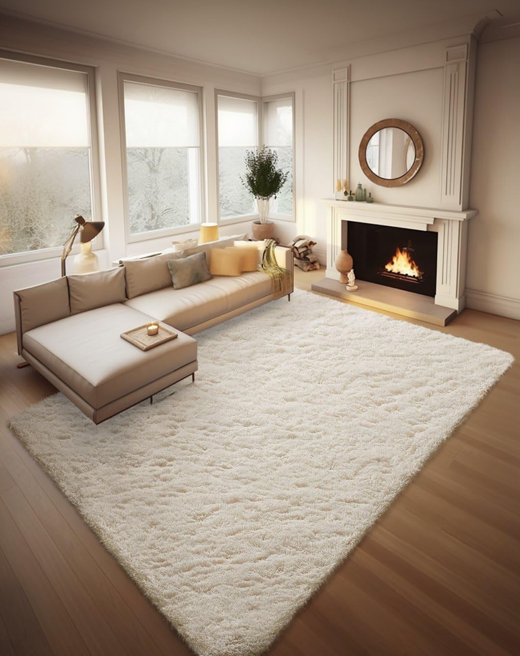 Ophanie Area Rugs - Soft Non-Slip Shag Carpet for Living Room & Nursery | Ivory 8x10 Size