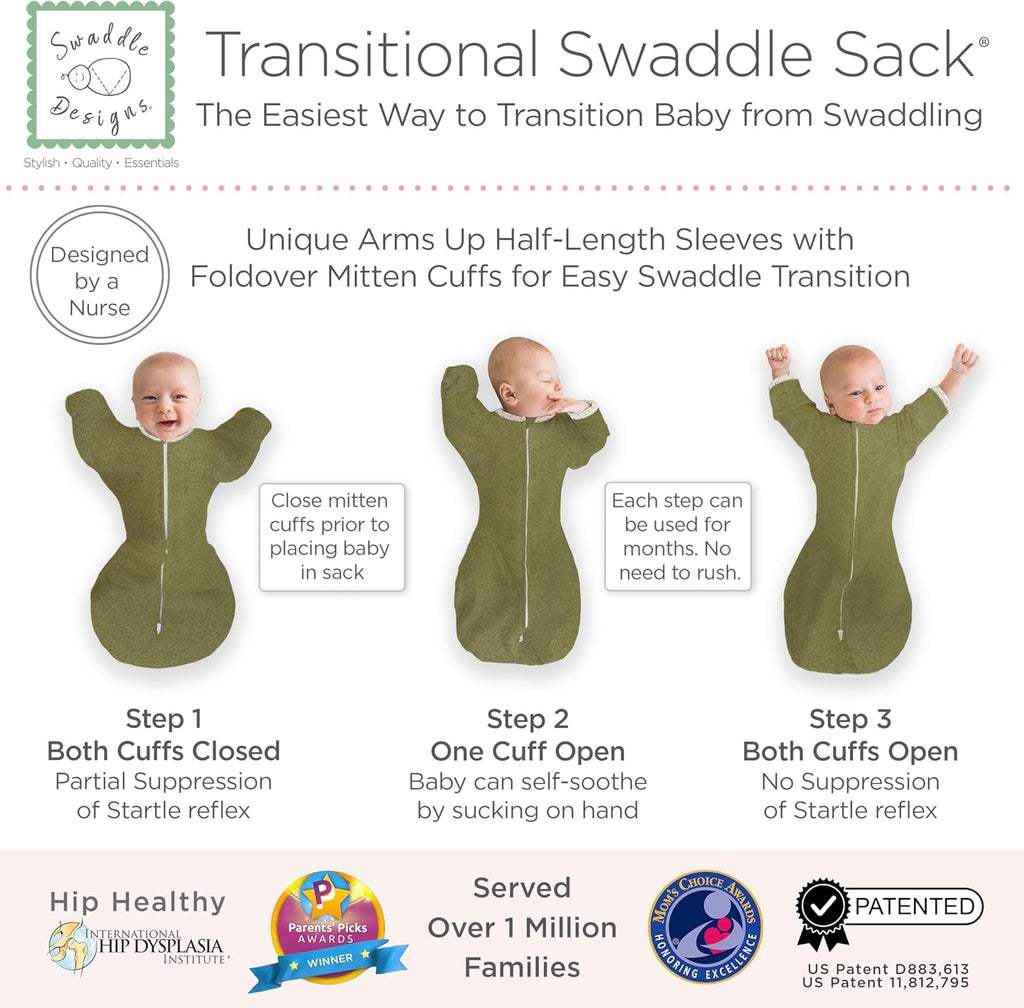 Skiennix Baby Swaddle Sack - Transitional Design with Arms Up Sleeves & Mitten Cuffs | Small, 0-3 Months, On Safari