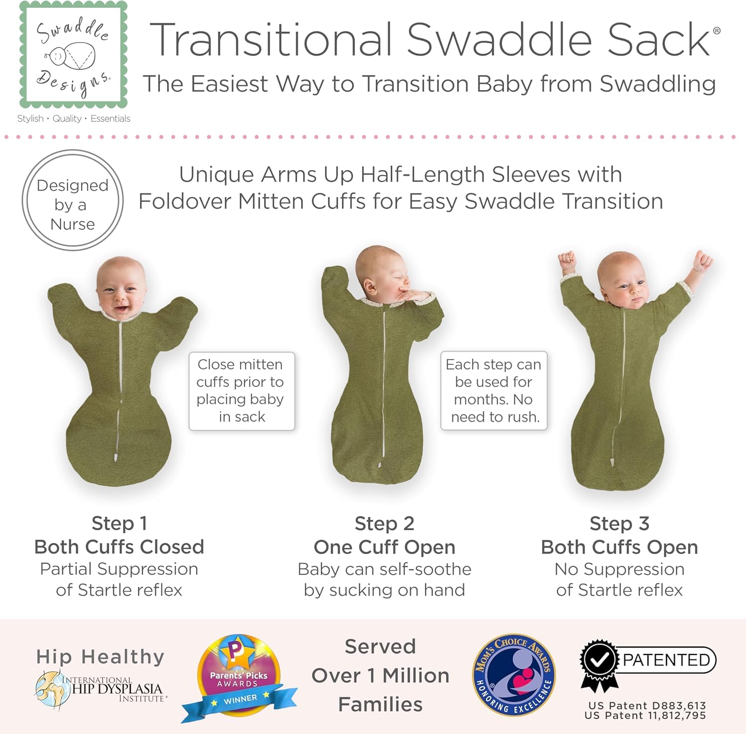 Skiennix Baby Swaddle Sack - Transitional Design with Arms Up Sleeves & Mitten Cuffs | Small, 0-3 Months, On Safari