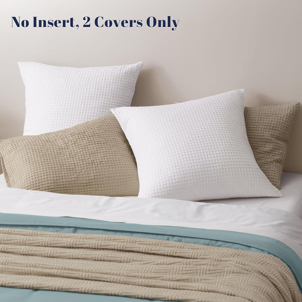 PHF Euro Shams Pillow Covers - Ultra Soft Waffle Weave, Breathable & Skin-Friendly, 26" x 26", White | 2 Pack
