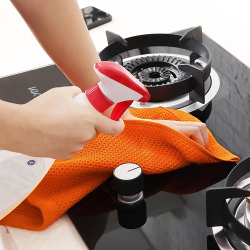 Homaxy Kitchen Dish Towels - Ultra Soft 100% Cotton Waffle Weave, Quick Drying, 13 x 28 Inches, 4-Pack | Orange