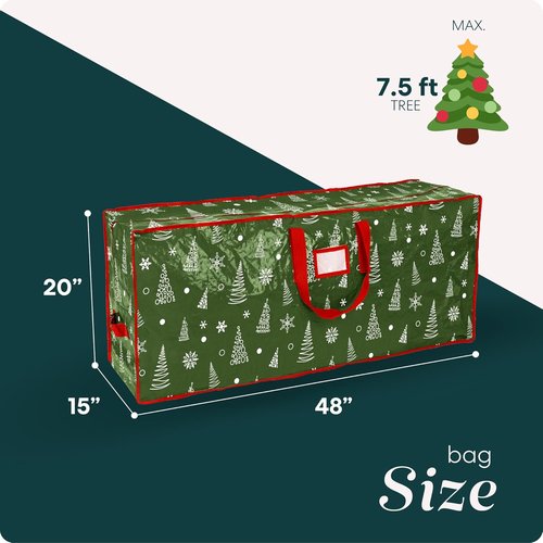 Christmas Tree Storage Bag - Durable Waterproof Zippered Bag for 7.5 Foot Artificial Trees | Protects Against Dust & Moisture (Green Printed)