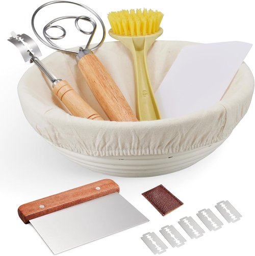 Dimpola Banneton Bread Proofing Basket Set - Handmade Rattan Sourdough Bowls | 9-Inch Round Size