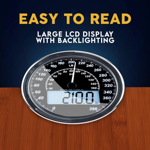 ZENO Hybrid 2-in-1 Analog & Digital Weighing Scale for Body Weight up to 400lbs - Thick Tempered Glass - Extra Large Display - Easy to Read Digital Bathroom Scale - New - Dark Wood