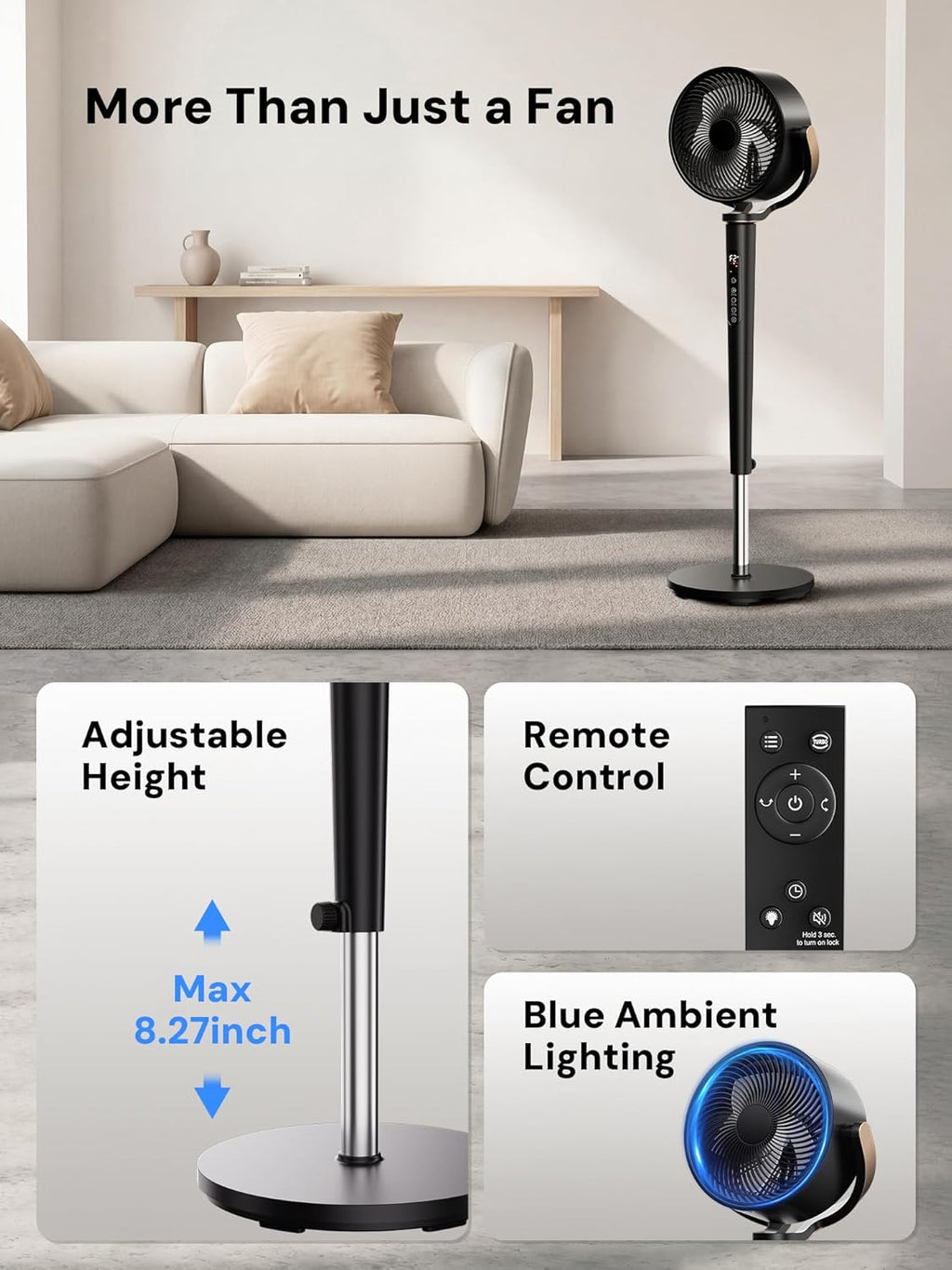 **KEGIAN Standing Fan - 120° Oscillating, 20dB Quiet Pedestal Fan with Remote | 16 Speeds, 12H Timer, High Velocity**