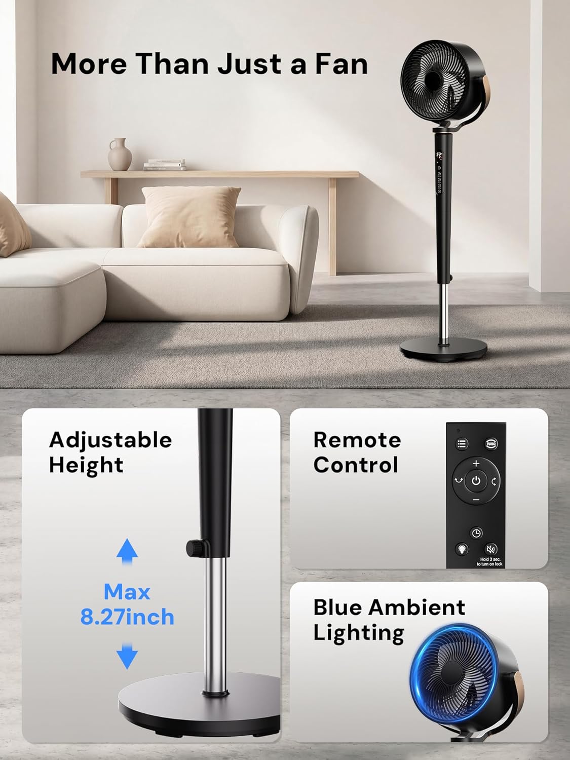 **KEGIAN Standing Fan - 120° Oscillating, 20dB Quiet Pedestal Fan with Remote | 16 Speeds, 12H Timer, High Velocity**