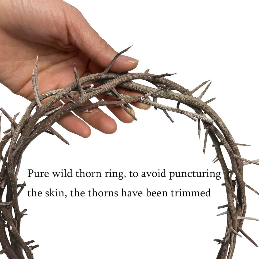 Skiennix Crown of Thorns Set - 5 Pcs with 8'' Jesus Thorn Crown & 3 Crucifix Nails | Easter Christian Decor