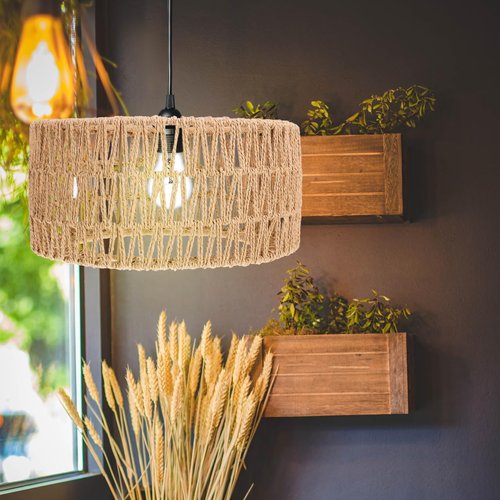BESTOYARD Handwoven Straw Rope Lampshade, 12 x 6 Inch Rustic Rope Ceiling E27 Lampshade Woven Pendant Cover for Tea Room, Bar, Inn Decor