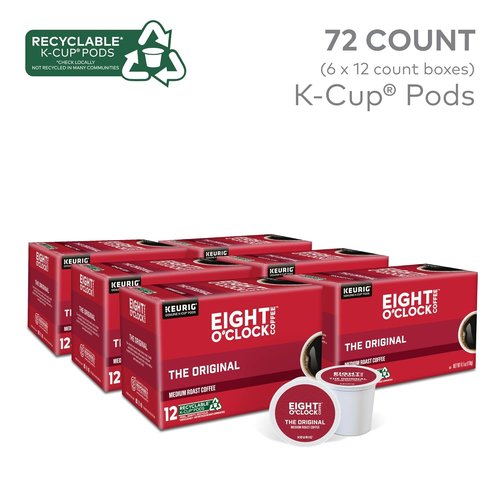 Eight O'Clock Coffee Medium Roast K-Cup Pods - Original Flavor, Single-Serve, 72 Count