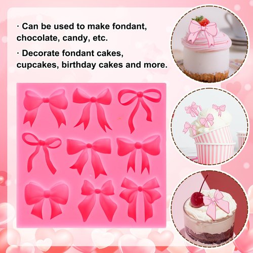 JarThenaAMCS Bow Fondant Mold Bowknot Silicone Mold Bow Coquette Chocolate Candy Mould For Kitchen Baking Crafts Birthday Baby Shower Party Decor Supplies