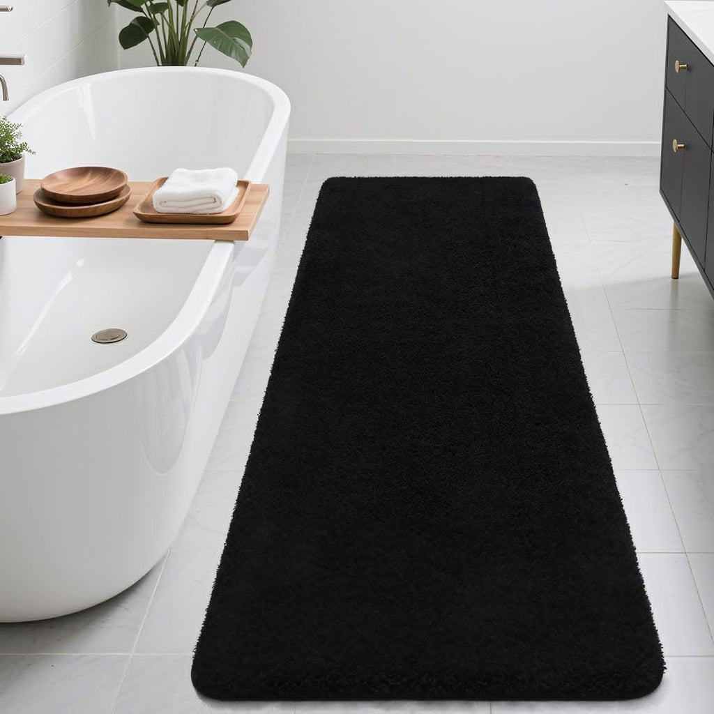 B BENRON Bathroom Runner Rugs 60x24, Extra Soft and Absorbent Bath Mats, Non-Slip Shaggy Long Bath Rug for Bathroom Floor, Tub and Shower, Machine Washable, Quick Dry, Black