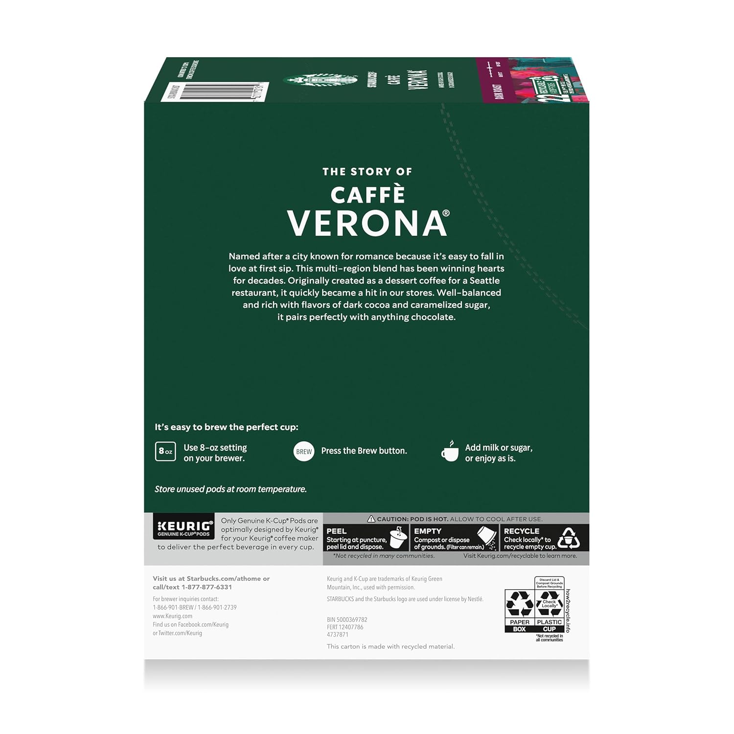 Starbucks K-Cup Coffee Pods - Dark Roast Caffè Verona | 100% Arabica, 22 Pods for Keurig