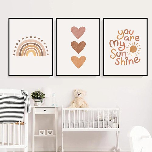 PUYIQARE You Are My Sunshine Canvas Wall Art Heart Rainbow Nursery Art Print Boho Wall Art Prints for Girls Room Decor Boho Sunshine Nursery Decor for Baby Kids Room Decor Unframed