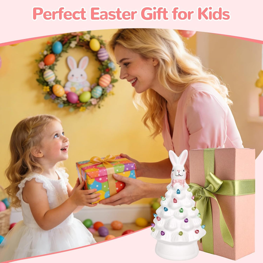 Skiennix Easter Decorations - Adorable Ceramic Bunny Tree Night Light for Kids' Rooms | Perfect Home Decor