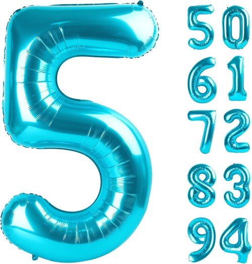 Blue Number 5 Balloon - 40 Inch Birthday Decoration for 5th Birthday Party Supplies