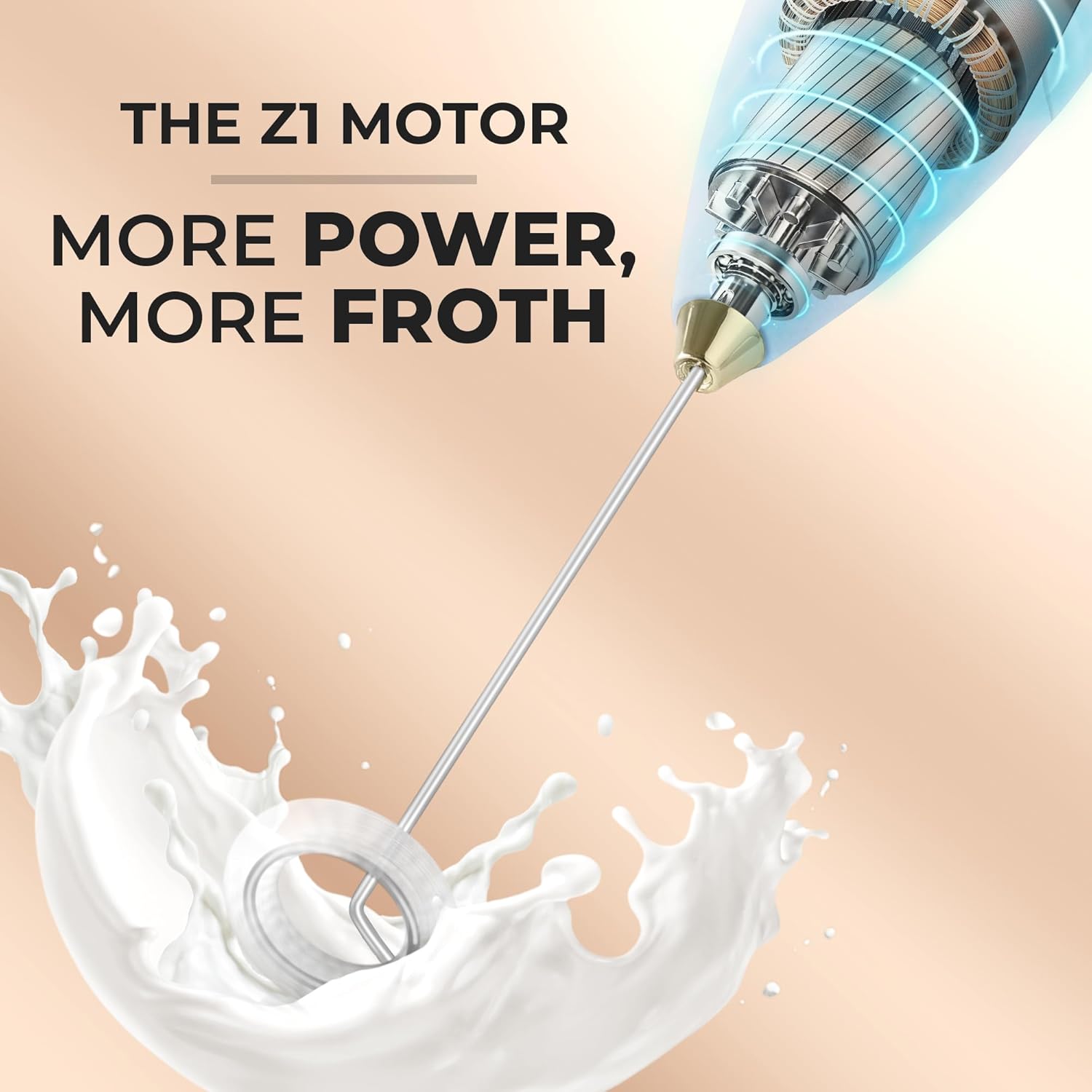 Zulay Kitchen Milk Frother Wand - Ultra-Fast Handheld Drink Mixer with 4 AA Batteries - Blue & Gold