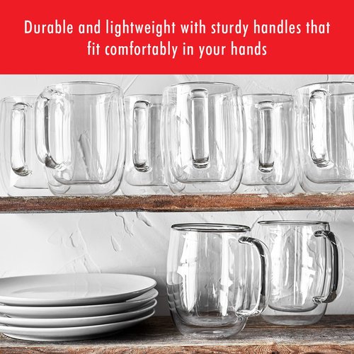 ZWILLING Sorrento Plus 4-pc Double-Wall Glass, Insulated Coffee Mug, 12-oz, 355ml, Clear