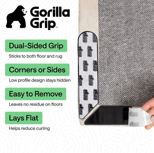 GORILLA GRIP Rug Gripper Pads - 24 Reusable Double-Sided Stickers for Secure Area Rugs | Renter Friendly