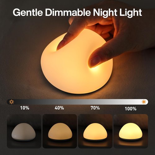 JolyWell Baby Night Light - Soft Silicone Tap Control Lamp with 8 Color Options | Rechargeable & Dimmable