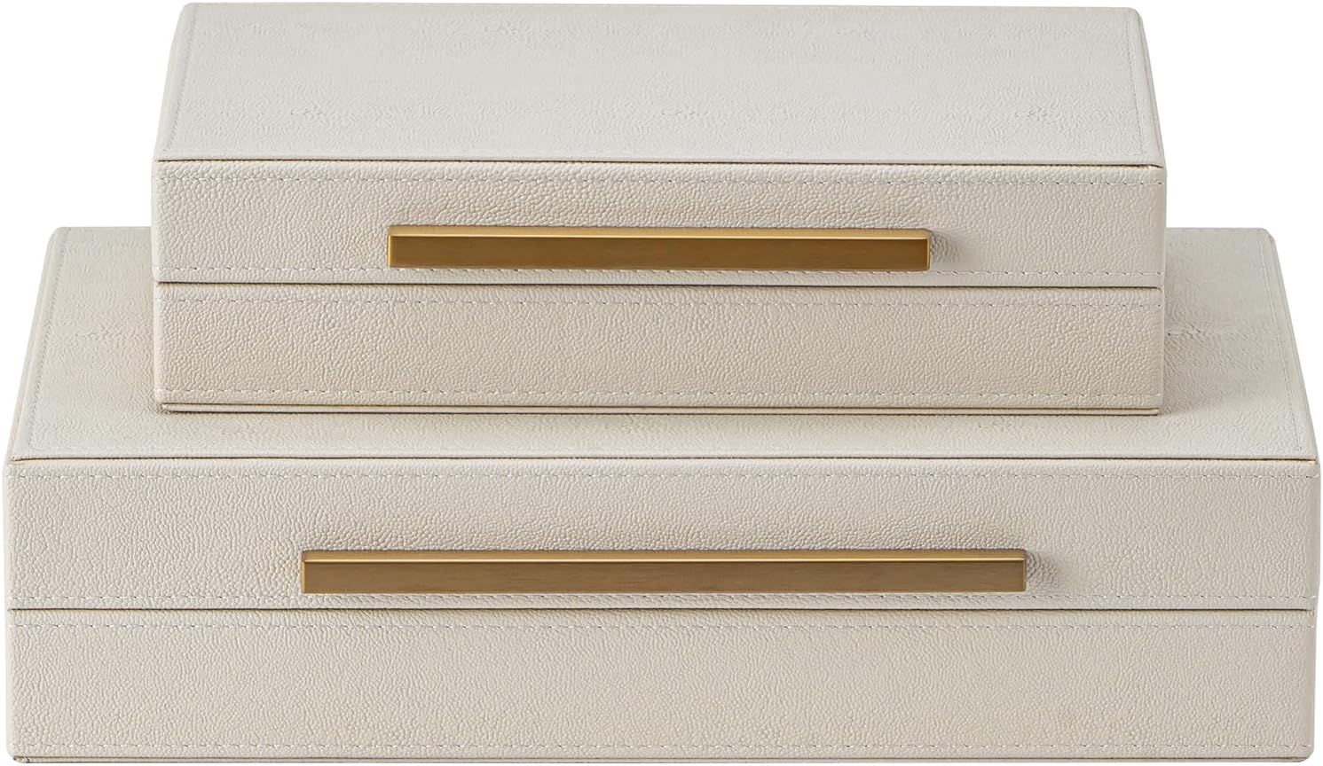 XIGEXIGE Faux Leather Jewelry Box Set - Large Stackable Nesting Organizers in Beige Shagreen with Gold Handles