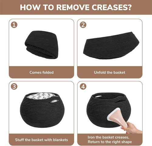 Goodpick Small Rope Storage Basket - Stylish Black Round Basket for Socks, Toys & Towels | 10 x 8.3 Inches