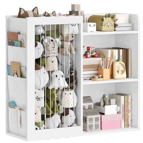 YATINEY Kids Bookshelf and Toy Storage Organizer, 3 Tier Bookcase for Kids Rooms, Book Shelf with Stuffed Animal Storage, Side Oxford Fabric Pockets, for Playroom, Nursery, Bedroom, White CW02WT
