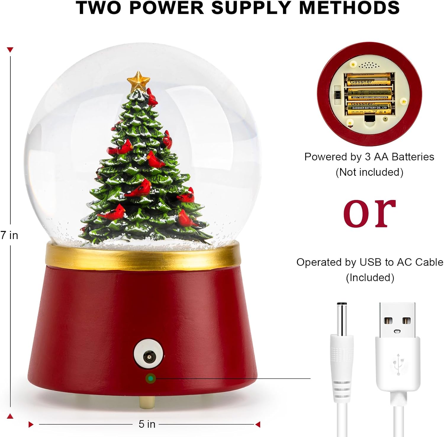 Regine Switzerland Musical Snow Globe | Lighted Christmas Tree Decoration with Swirling Glitter