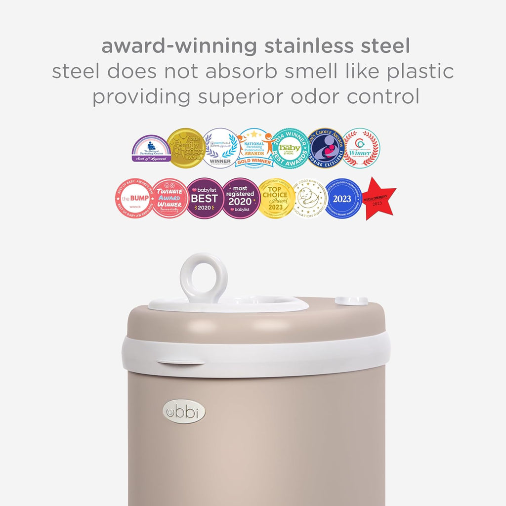 Ubbi Stainless Steel Diaper Pail - Odor Locking Design | No Special Bag Required, Taupe Finish