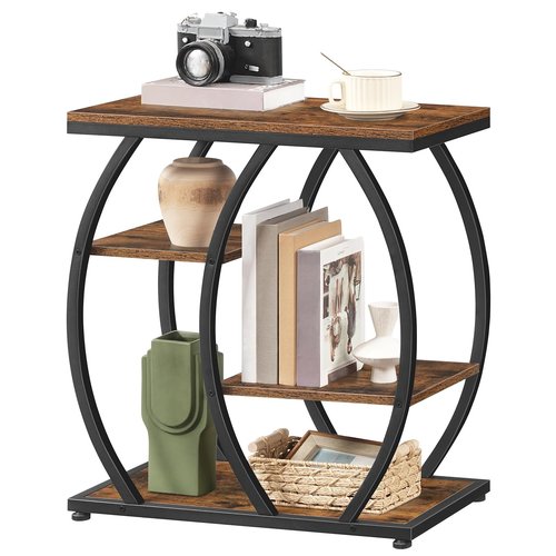 HOOBRO Industrial End Table, 4 Tier End Table with Storage Shelves, Small Side Table with Geometric Metal Frame, Night Stand for Living Room, Bedroom, Office, Rustic Brown and Black BF164BZ01