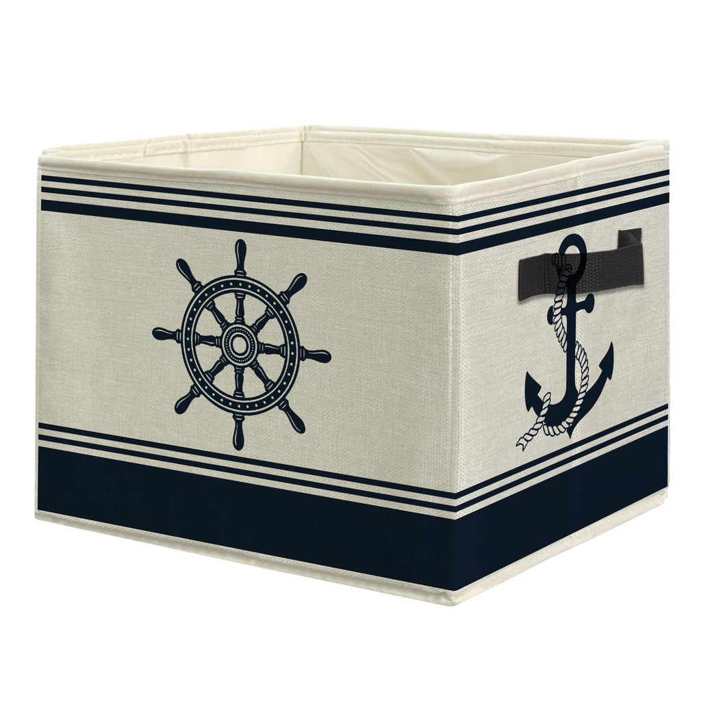 uinwk Navy Blue Nautical Storage Bins, Coastal Beach Boat Anchor Rudder Collapsible Storage Box Laundry Basket with Handle for Home Bedroom Bathroom Office Clothes Toys Books