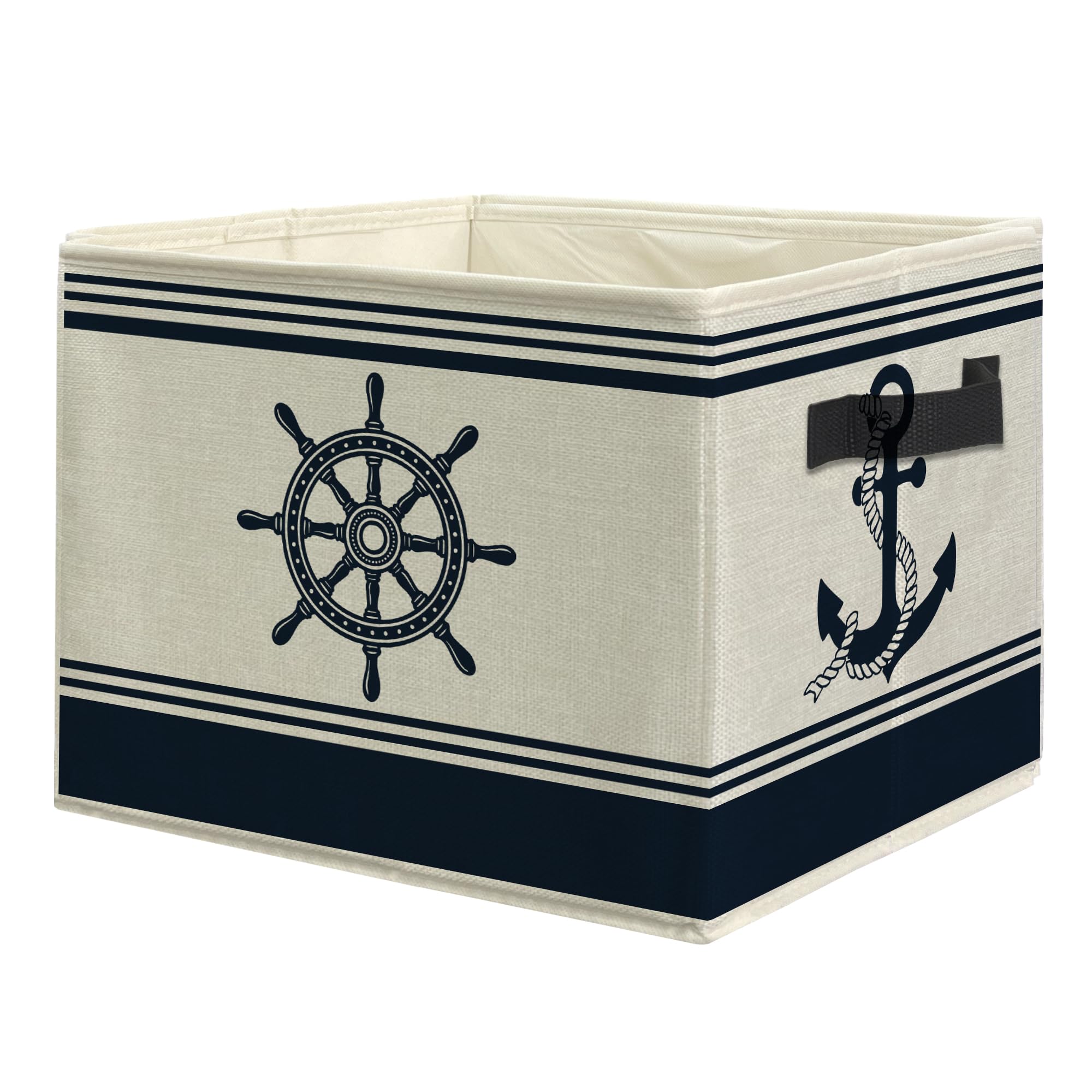 uinwk Navy Blue Nautical Storage Bins, Coastal Beach Boat Anchor Rudder Collapsible Storage Box Laundry Basket with Handle for Home Bedroom Bathroom Office Clothes Toys Books