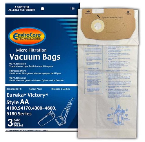 EnviroCare Replacement Micro Filtration Vacuum Cleaner Dust Bags Designed to Fit Eureka Style AA Victory and True HEPA Uprights. 3 pack
