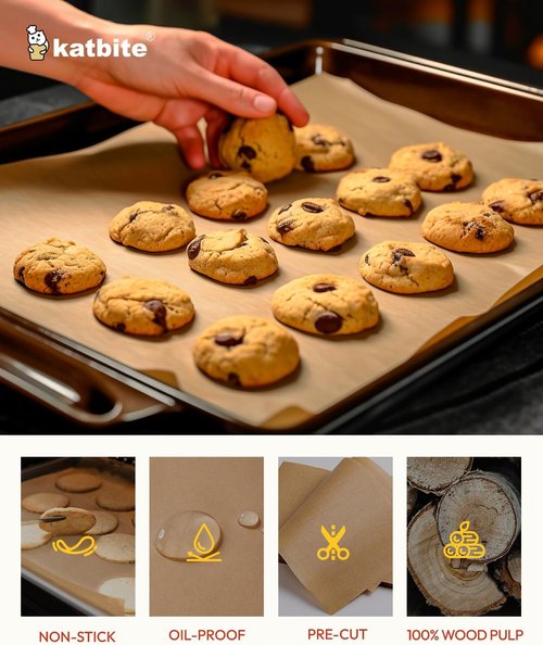 Katbite Parchment Paper Sheets - 350 Pcs Heavy Duty Unbleached Non-Stick Baking Paper | 9x13 In for Oven & Air Fryer