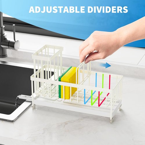 Cisily Kitchen Sink Caddy Organizer - Rustproof 304 Stainless Steel Sponge Holder (Cream, 9.25″)