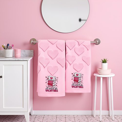 Xkdamai 2 Pcs Red Valentines Day Hand Towels 100% Cotton Valentine's Day Bathroom Decorative Towels Holiday Bath Decor Kitchen Dish Towels for Valentines Bathroom Decor Gift 13.7 x 29.5 Inch (Book)