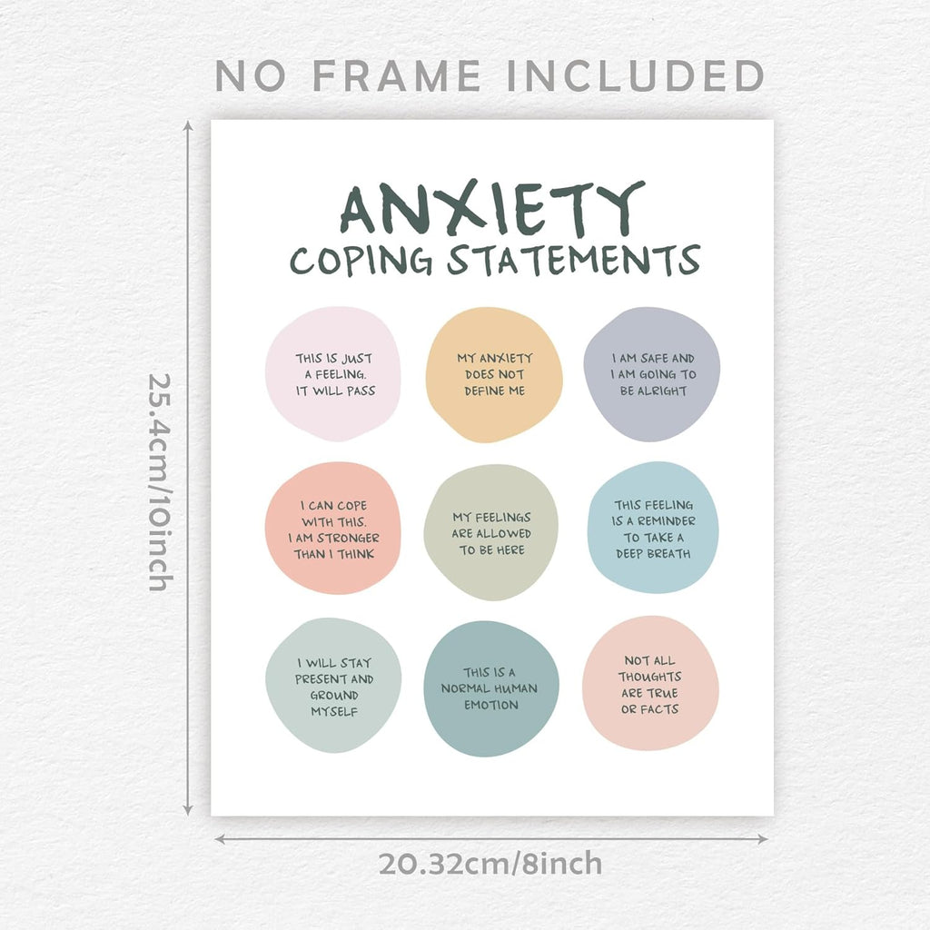 Skiennix Anxiety Coping Statements Poster - Positive Mental Health Wall Art | 8x10 Inch Unframed Decor