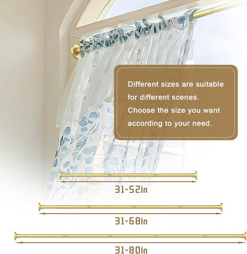 GXOACKJ Gold Shower Curtain Rod - Adjustable 31-80 Inch Spring Tension, No Drilling, Rust-Resistant Stainless Steel
