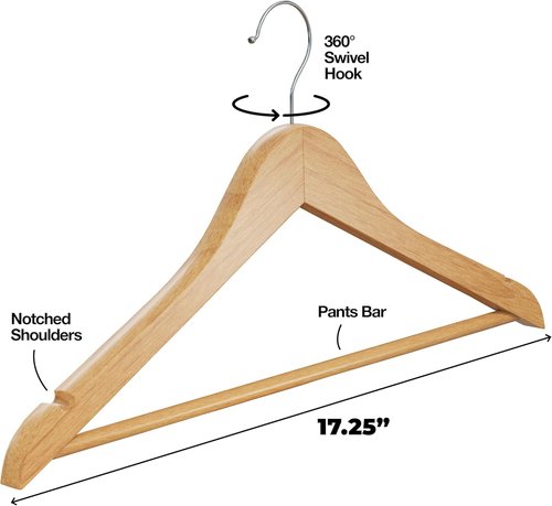 Home It Wooden Hangers 30 Pack - Durable Non-Slip Heavy Duty Coat Hangers for Jackets & Suits | Natural Wood Finish
