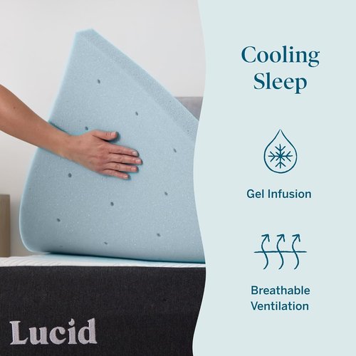 Lucid 2 Inch Memory Foam Mattress Topper - Queen Size Cooling Gel Bed Topper for Pressure Relief