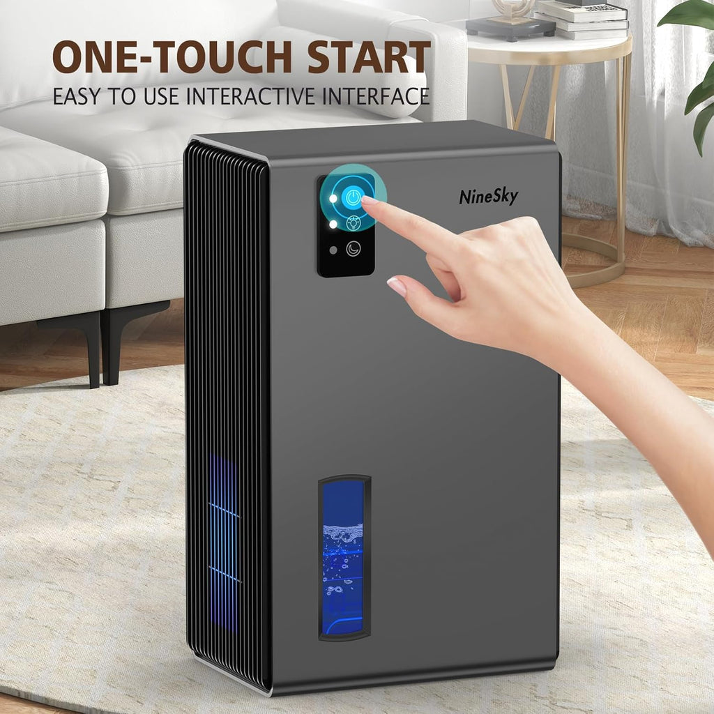NineSky Dehumidifier - 1000 Sq.Ft. Quiet Home Dehumidifier with 95Oz Water Tank & 7-Color Light (Grey)