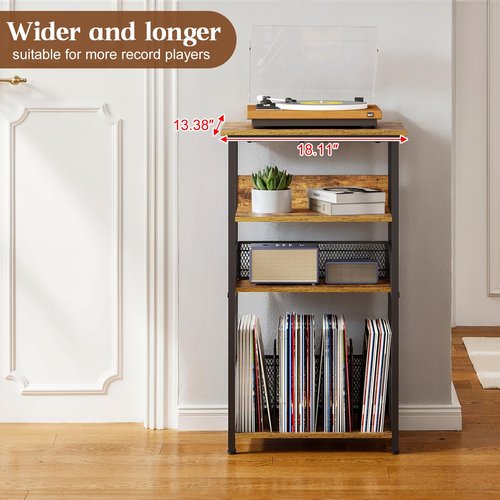 Huxitocan Record Player Stand with Storage Up to 100 Albums and 40 CDs, 4 Tier Vinyl Record Storage for Living Room, Turntable Stand with Record Holder & Display Shelf