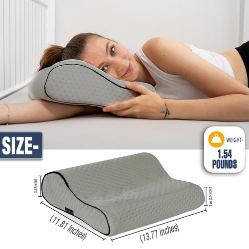alkamto Travel & Camping Comfortable Memory Foam Pillow – Easy to Carry Portable Bag – Temperature Regulating Pillow Case (Grey Contour)