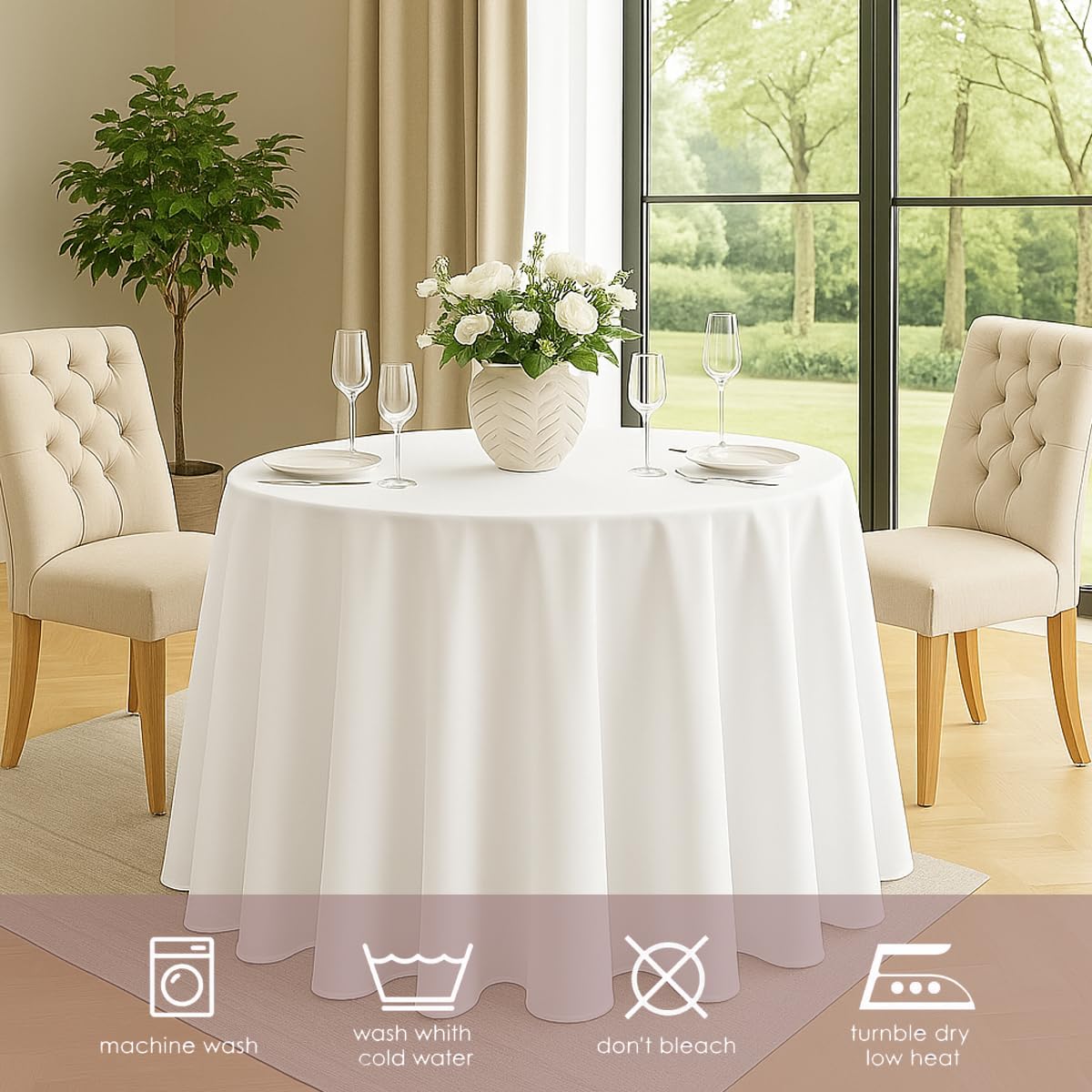 Craft And Party 10 Pack 108 Inch White Round Tablecloth, Polyester Fabric Washable Table Cloth for Home, Party, Wedding or Restaurant Use.