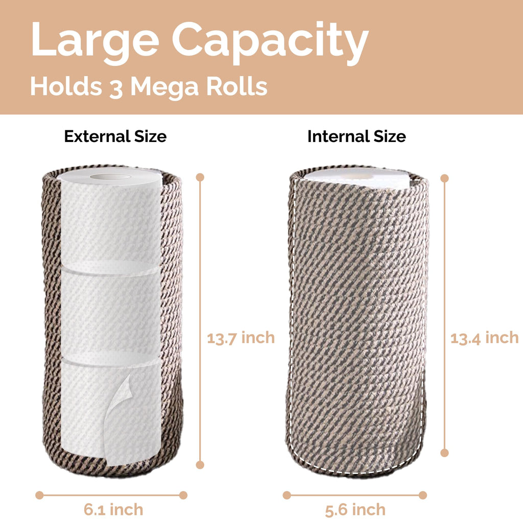 Toilet Paper Holder, Boho Decor Toilet Paper Storage Stand for Bathroom,Cotton Handmade Woven Paper Basket for Mega Roll,3 Rolls of Toilet Tissue Storage (Black)