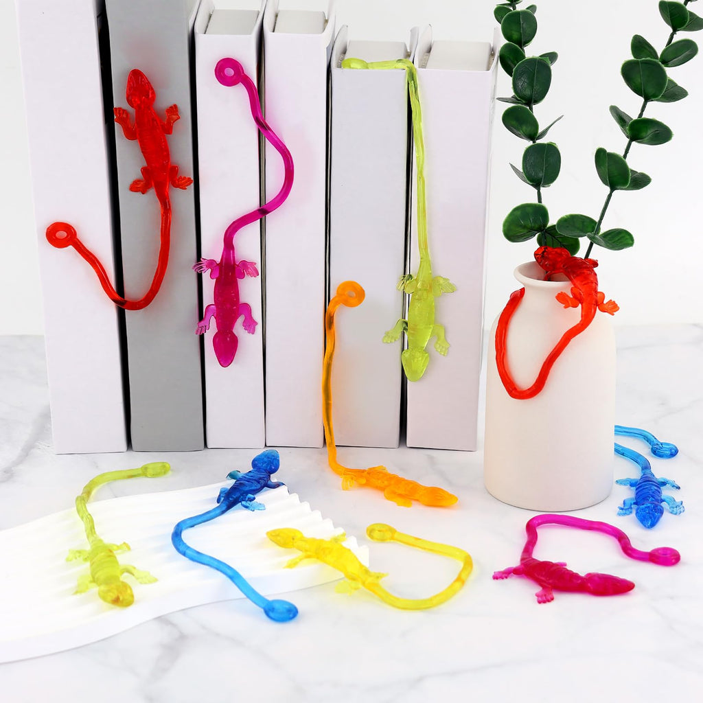 VICROIC 24 PCS Sticky Geckos, Stretchy Sticky Lizards for Kids, Rubbery Lizards Toys for Halloween Party Favors Goodie Bags Easter Egg, Rubbery Reptile Toys for Children Gift Students Rewards
