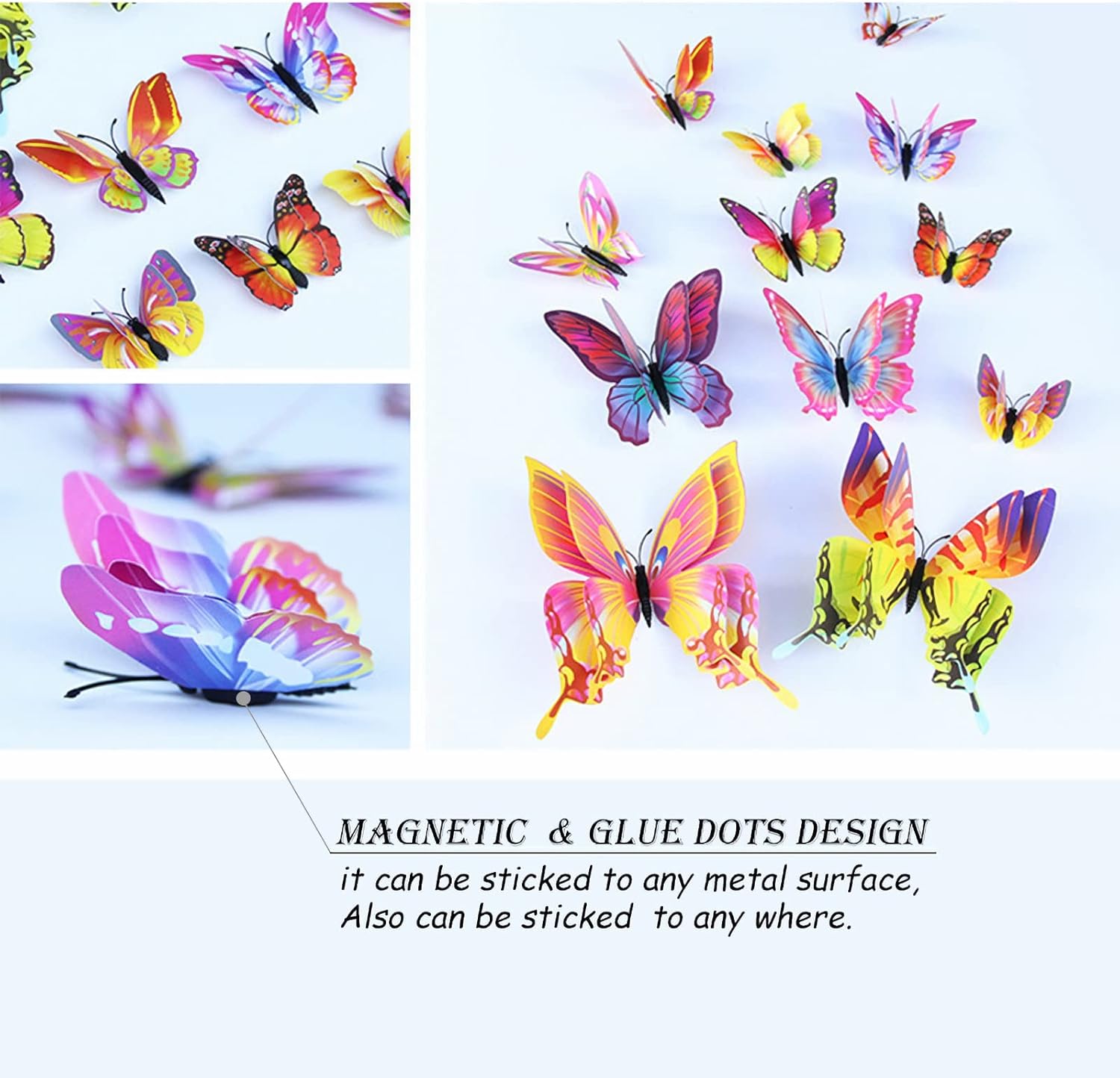 OPSEAM 3D Butterfly Wall Decor - 72 PCS Colorful Stickers with Magnets for Party Decorations