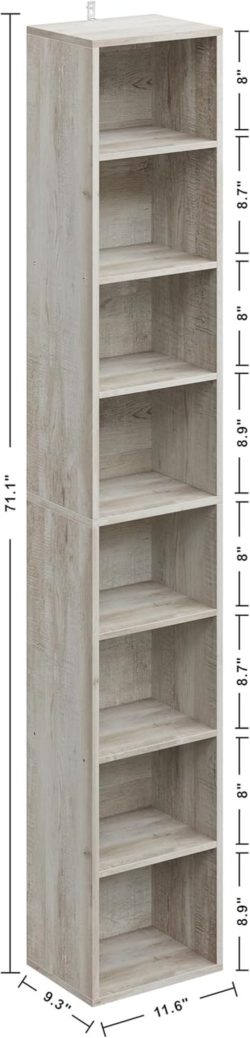 IRONCK Tall Narrow Bookshelf - 8-Tier Compact Corner Bookcase for Living Room, Office, Bedroom