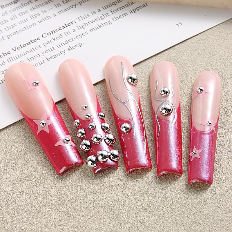 FSpronail Gold & Silver Flat-Back Nail Beads Kit with Tweezers