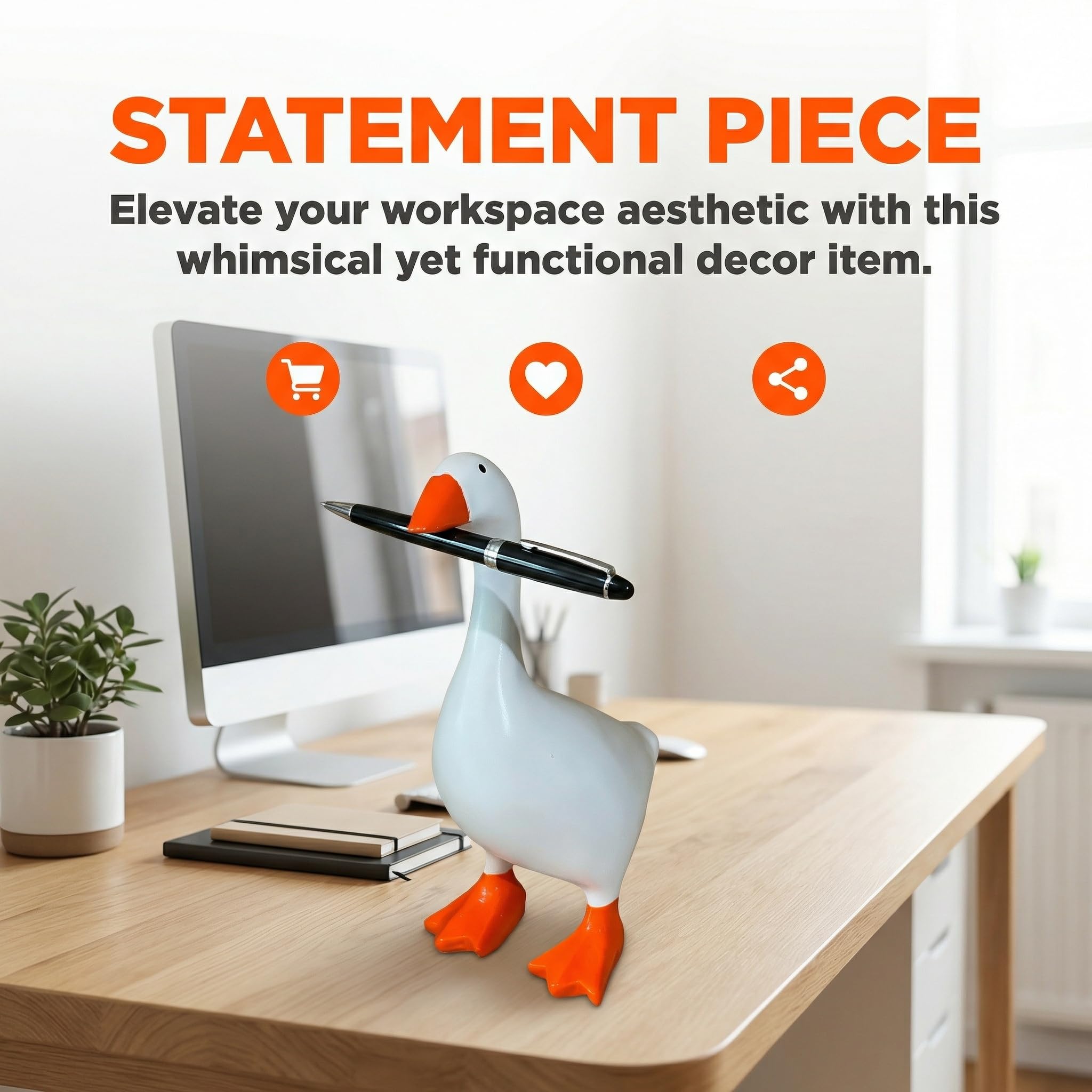PetiKnot 7 Inch Desk Goose Statue – Cute Resin Desktop Goose Figurine for Desk Decor, for Holidays and Housewarming