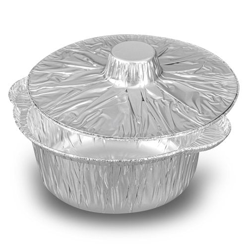 Foil Lux 34 Ounce Pans And Lids, 100 Disposable Pots With Lids - Oven-Ready, Stove Compatible, Aluminum Foil Baking Pans, Freezable, For Outdoor Camping, Vacation, Picnic, And More - Restaurantware